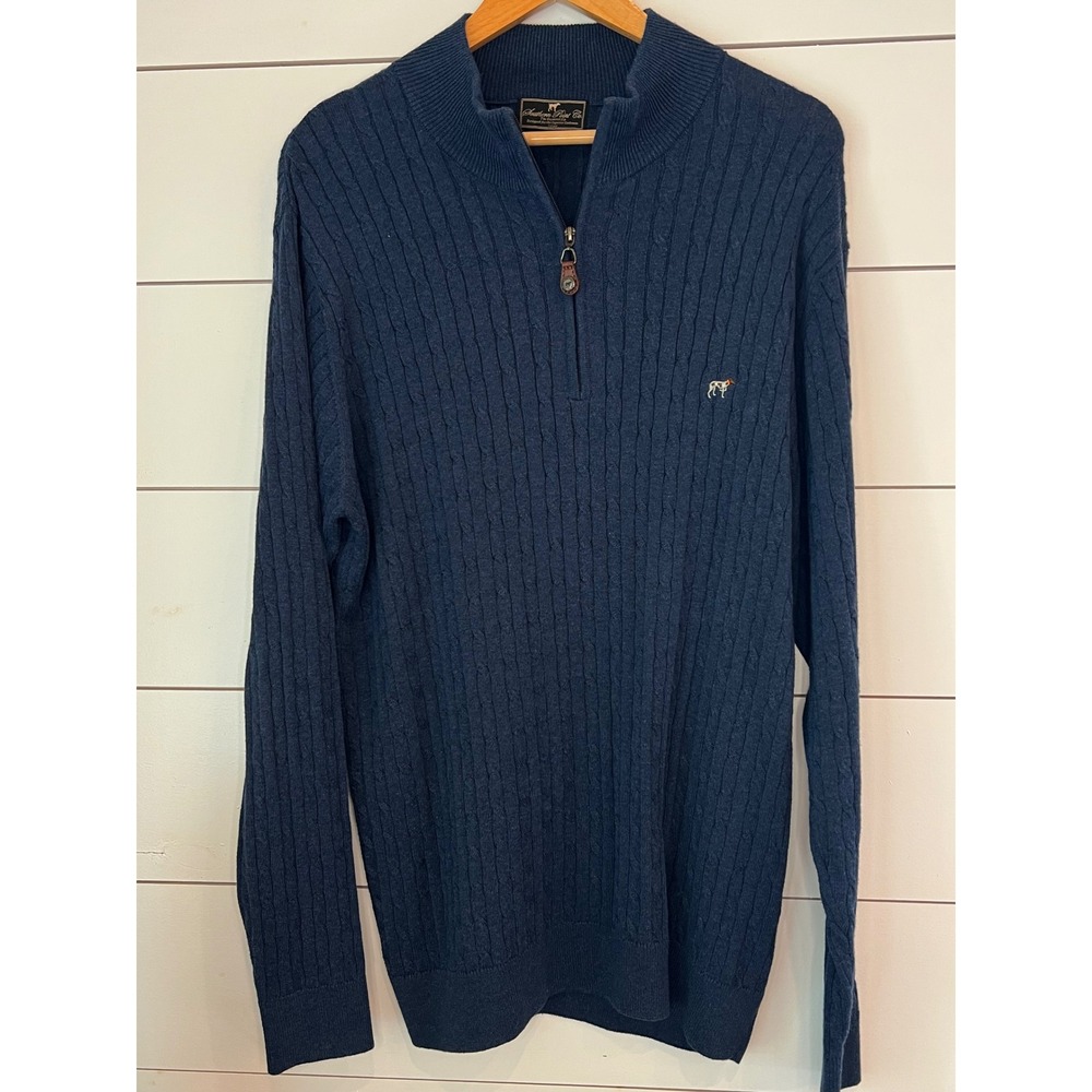 Southern Point Co Mens Hayward Zip Navy Cable Knit Cotton Sweater Large preppy